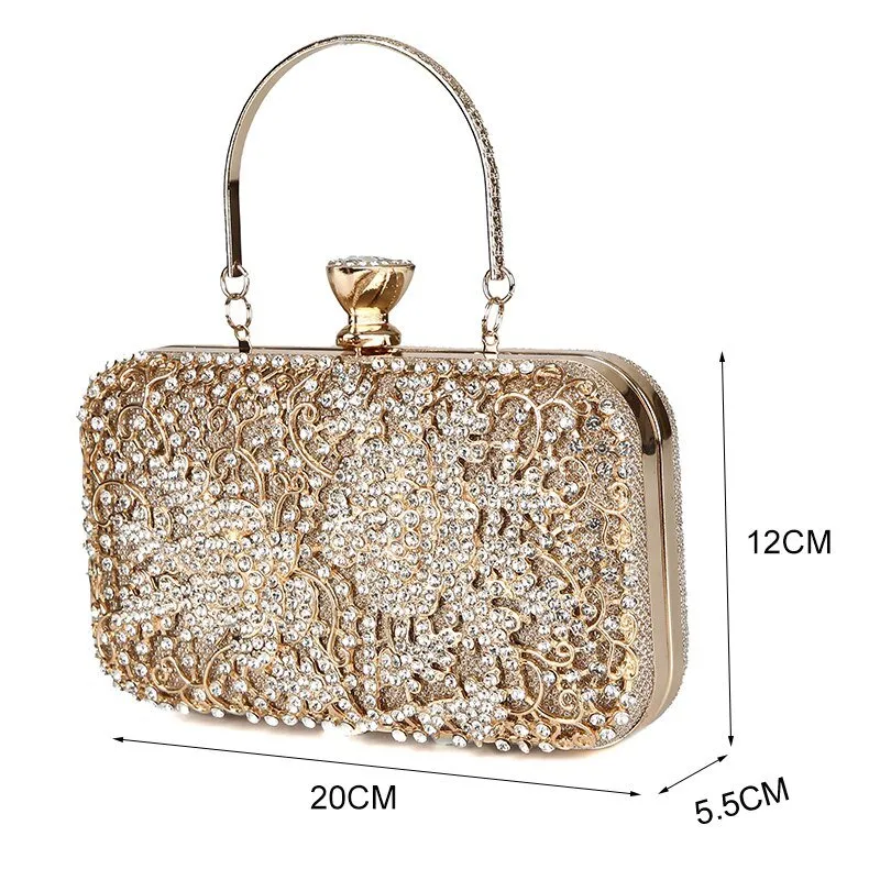 Luxy Moon Diamond Flower Evening Purse Minaudiere Clutch Bag with Handle