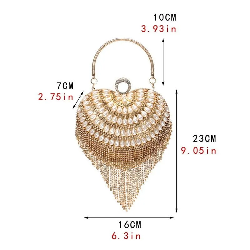 Luxy Moon Heart Design Women Clutches Diamonds Evening Bags With Tassel