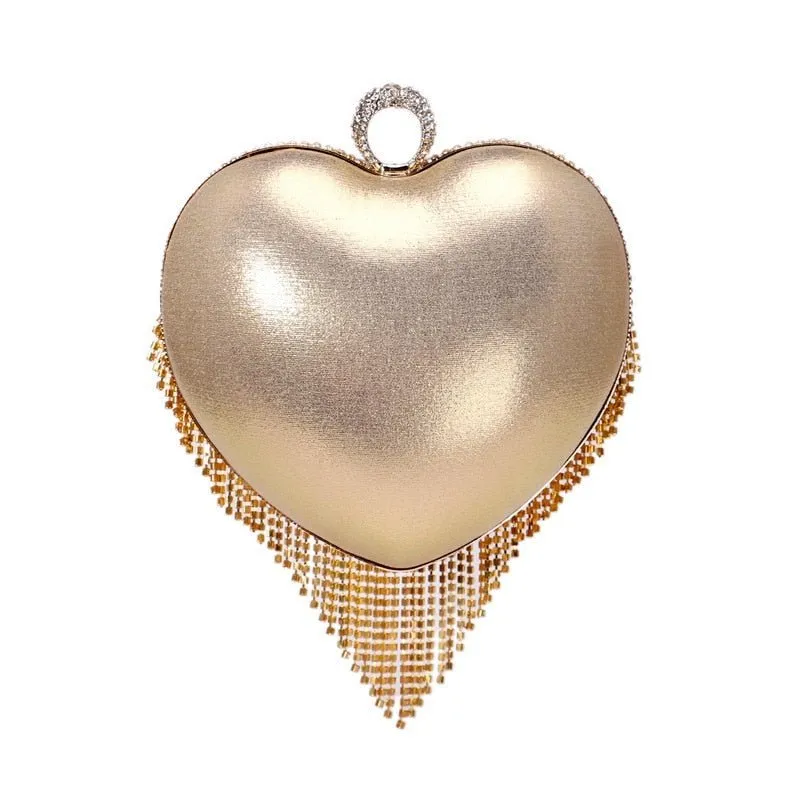 Luxy Moon Heart Design Women Clutches Diamonds Evening Bags With Tassel