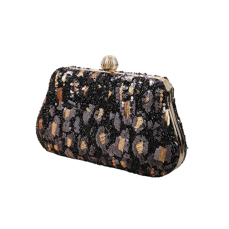 Luxy Moon Lady Leopard Sequin Party Clutch Purse