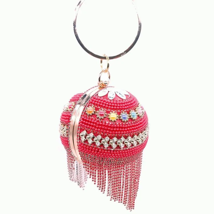 Luxy Moon Round Ladies Evening Beaded Tassel Clutch Purse