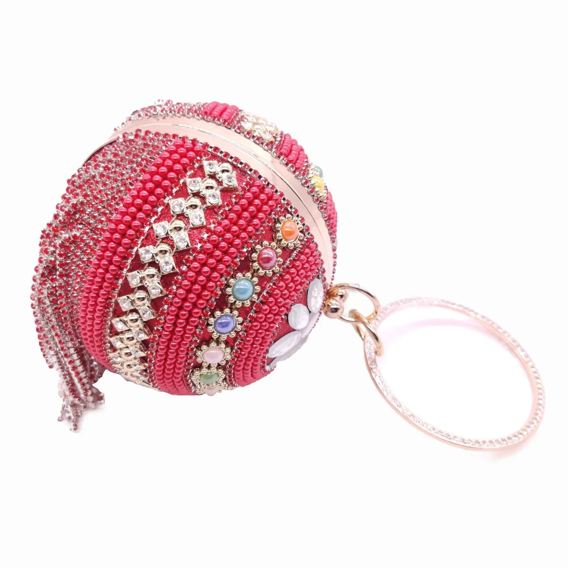 Luxy Moon Round Ladies Evening Beaded Tassel Clutch Purse