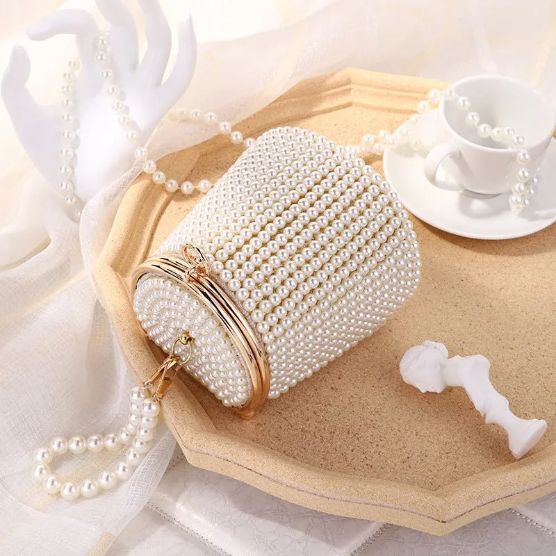 Luxy Moon Small Bucket Pearl Evening Purse with Handle