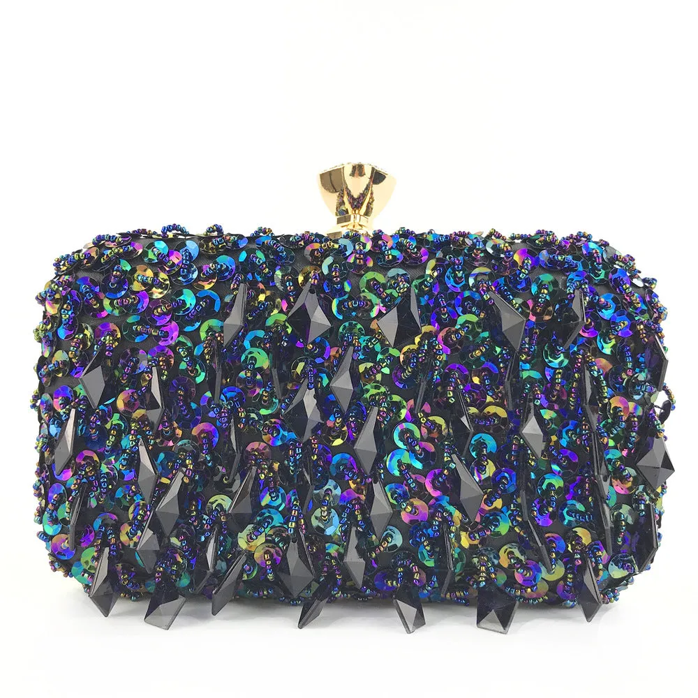 Luxy Moon Square Exquisite Beaded Sequin Evening Clutch