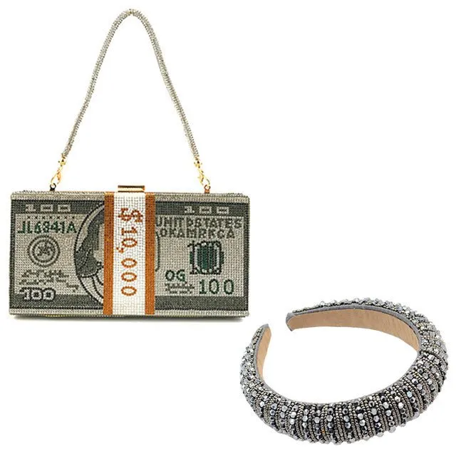 Luxy Moon Stack of Cash Clutch Purses Women Crystal Evening Bags