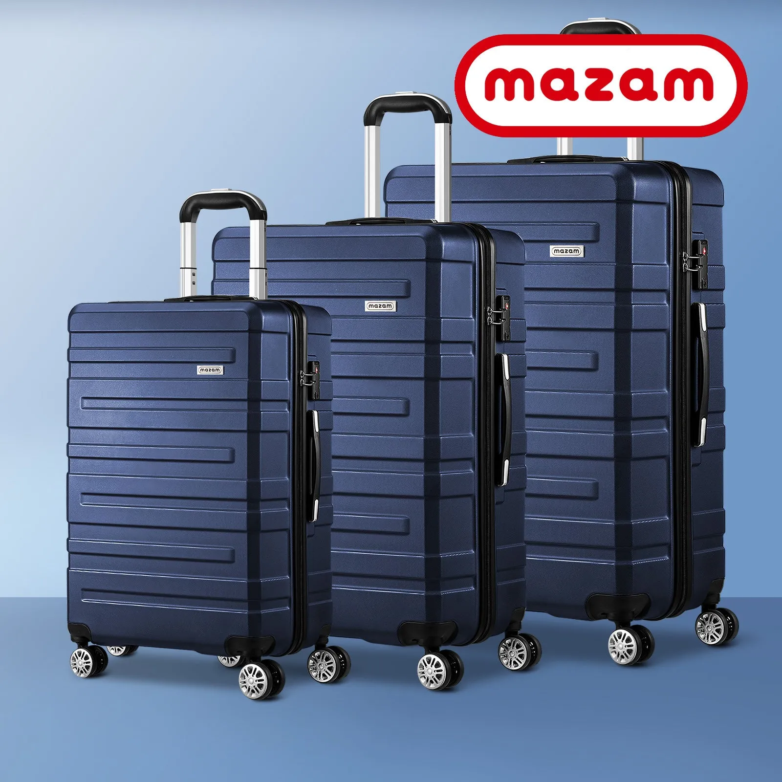 Mazam 3PCS Luggage Suitcase Trolley Set Travel TSA Lock Storage Hard Case Navy