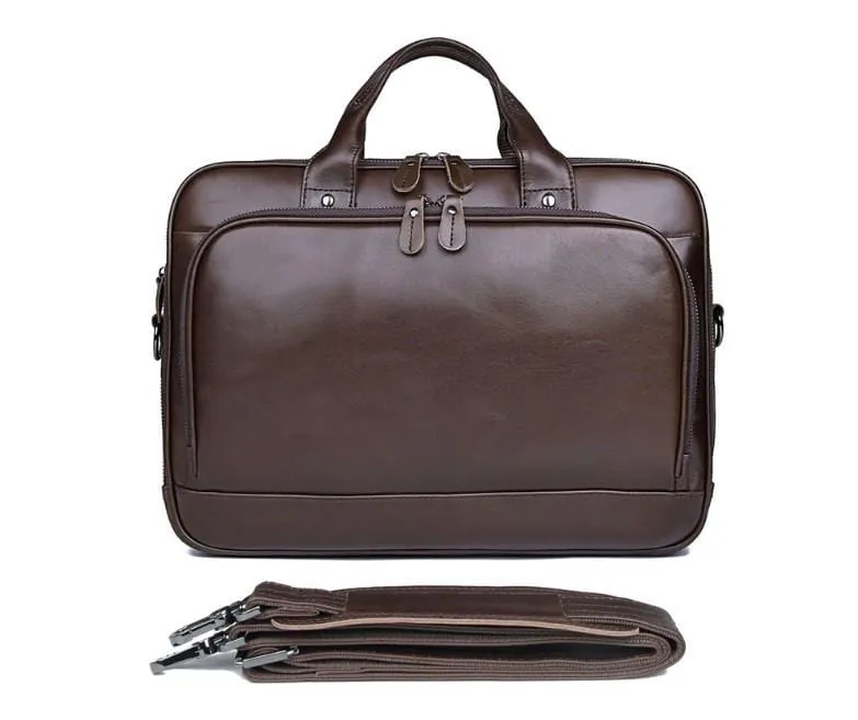 Mens Business Large Leather Laptop Bag Travel Briefcase