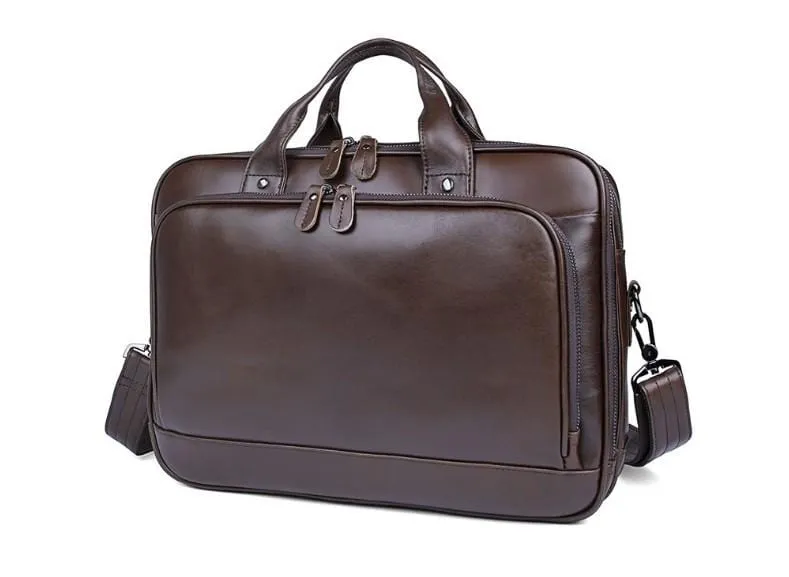 Mens Business Large Leather Laptop Bag Travel Briefcase