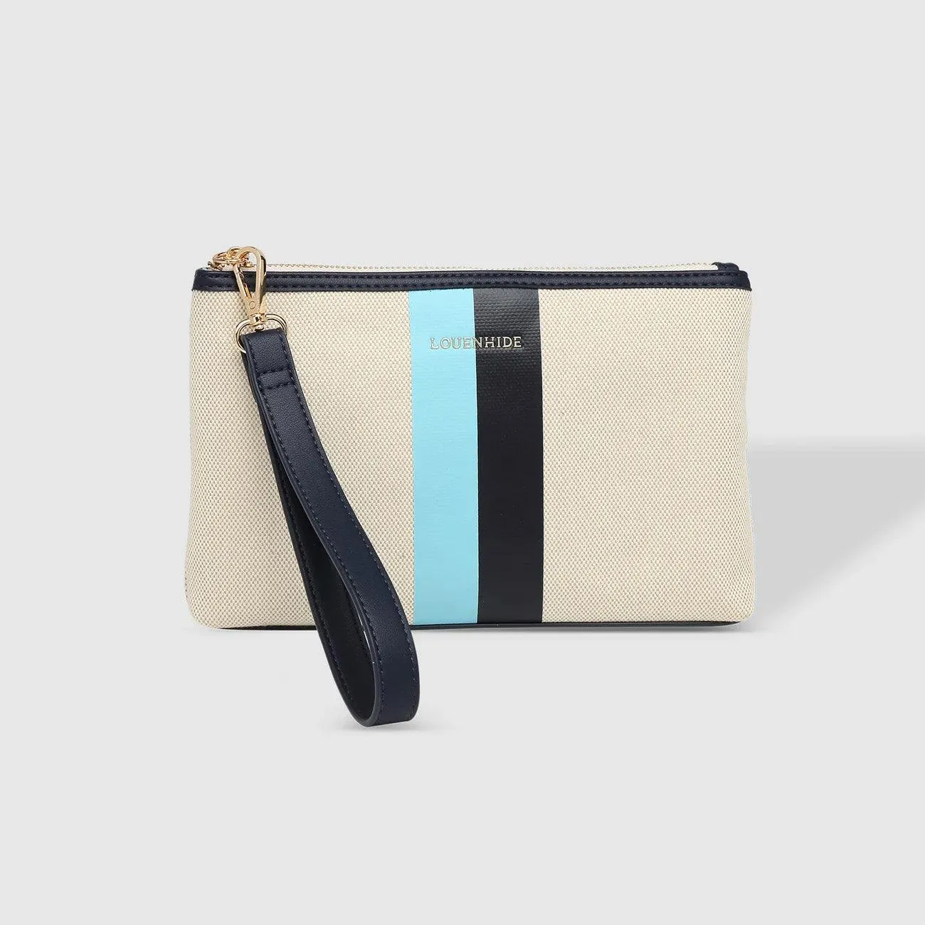 Mimi Canvas Clutch | Cream/Sky Blue