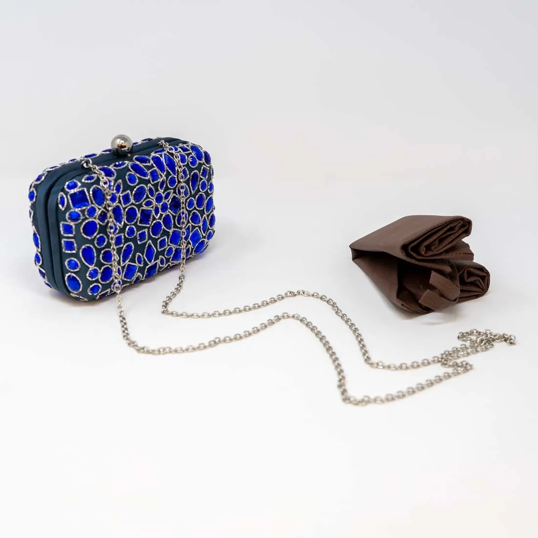 Navy Jeweled Santi Box Clutch