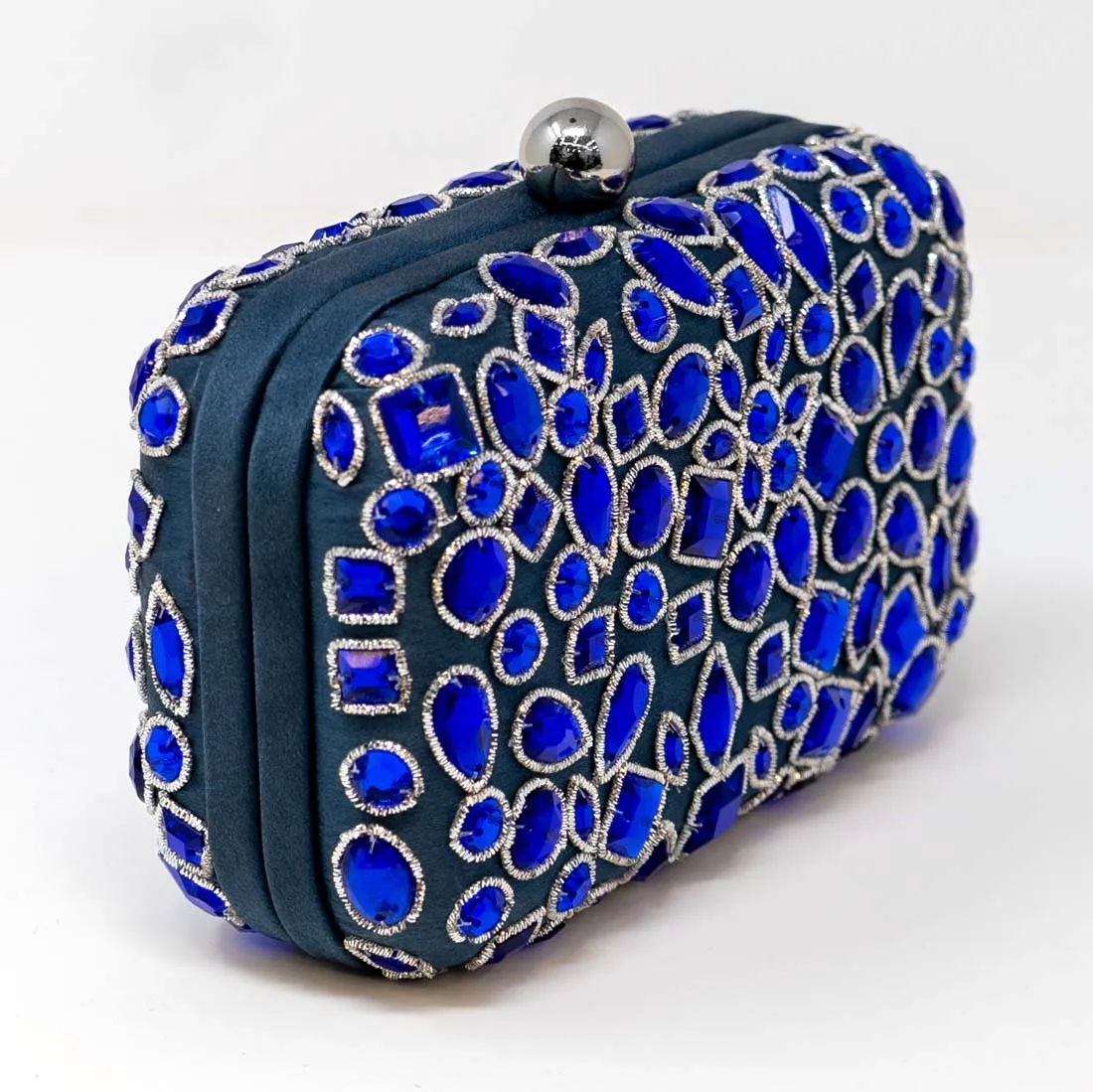 Navy Jeweled Santi Box Clutch