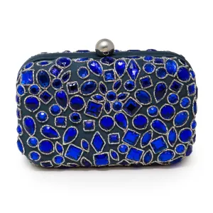 Navy Jeweled Santi Box Clutch