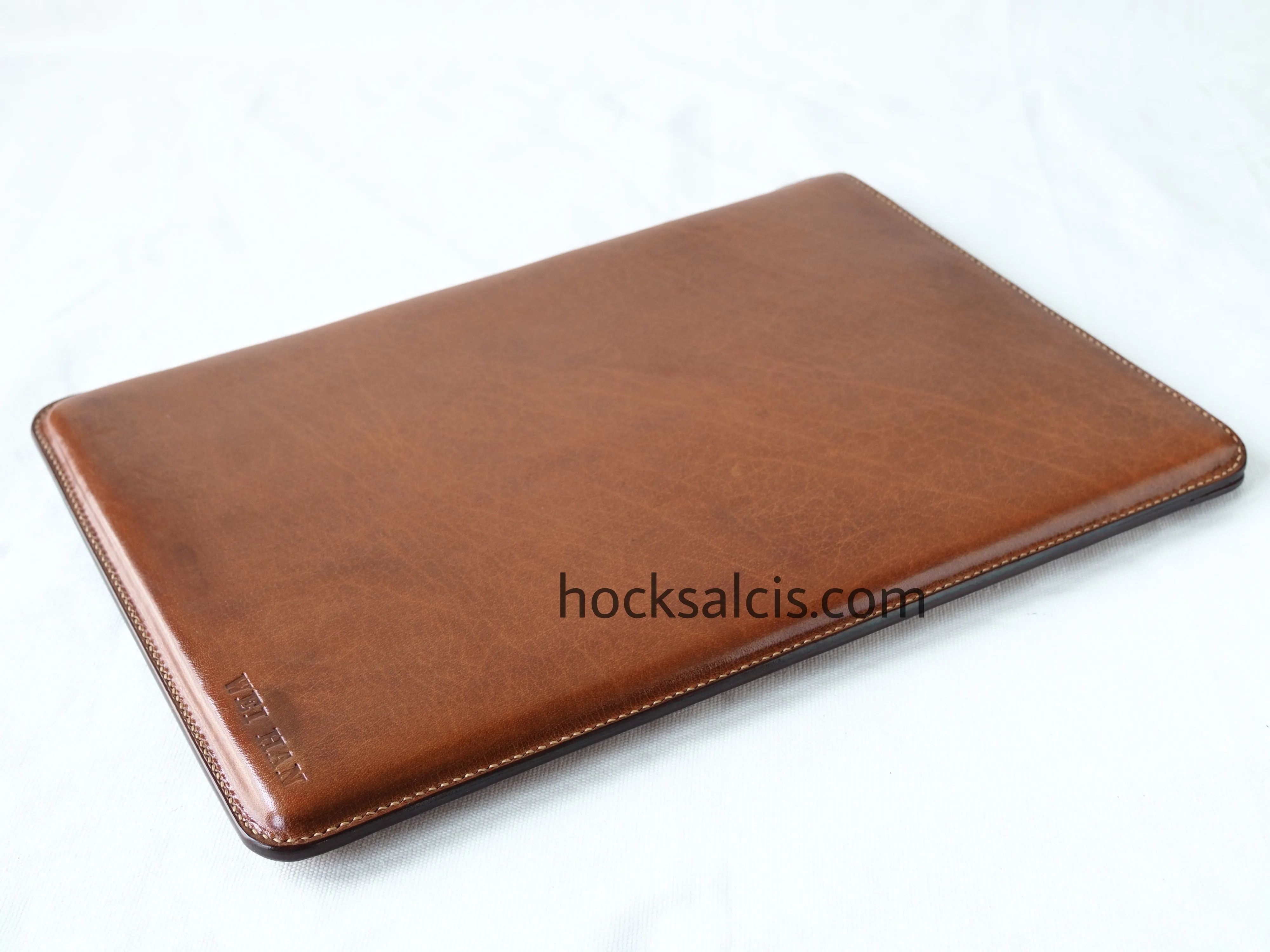 Personalised custom full grain genuine leather laptop tablet sleeve tan