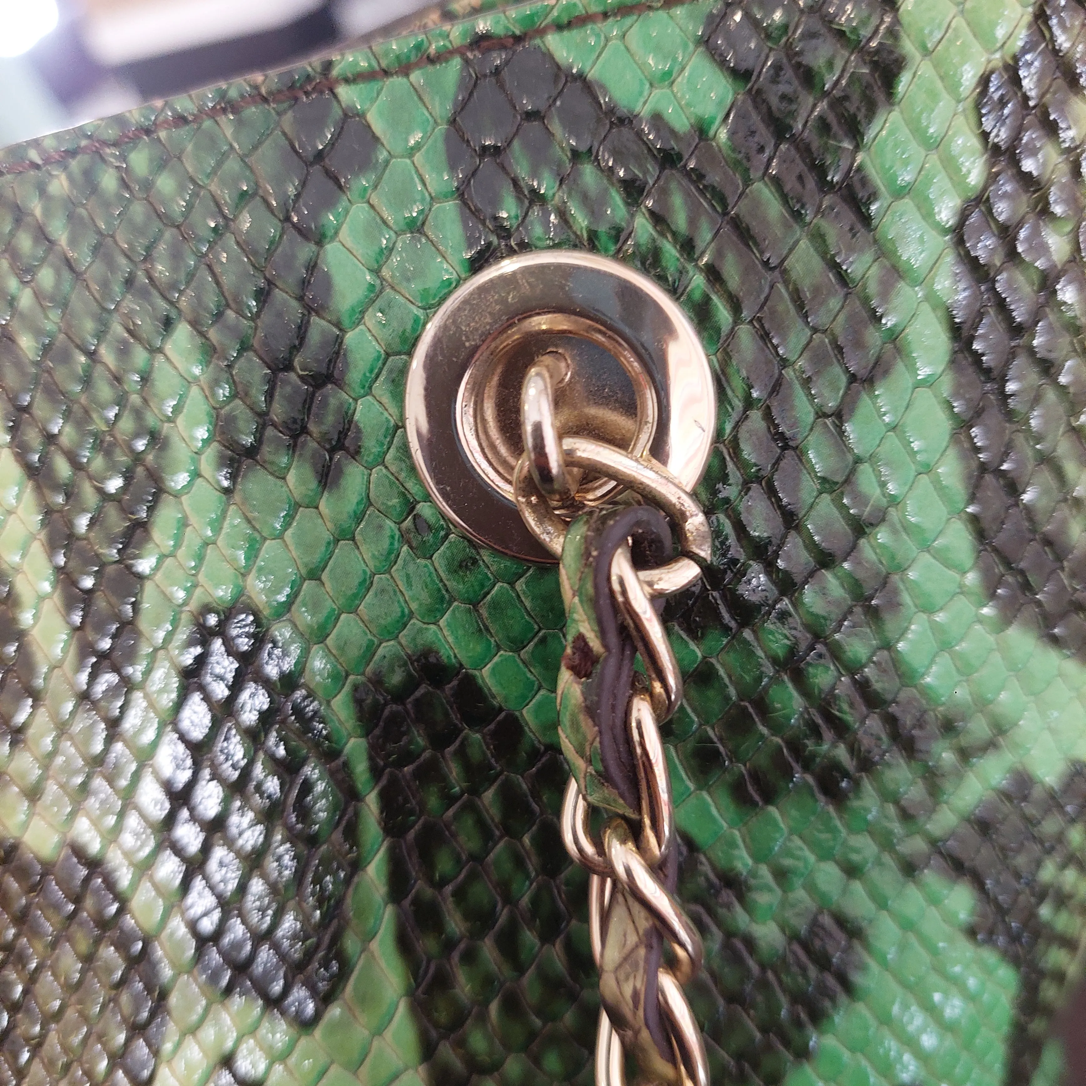 Pre-Loved Treasures - DKNY Green Snake print Leather Shoulder Bag