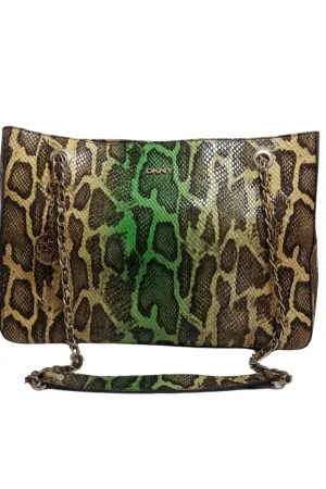 Pre-Loved Treasures - DKNY Green Snake print Leather Shoulder Bag