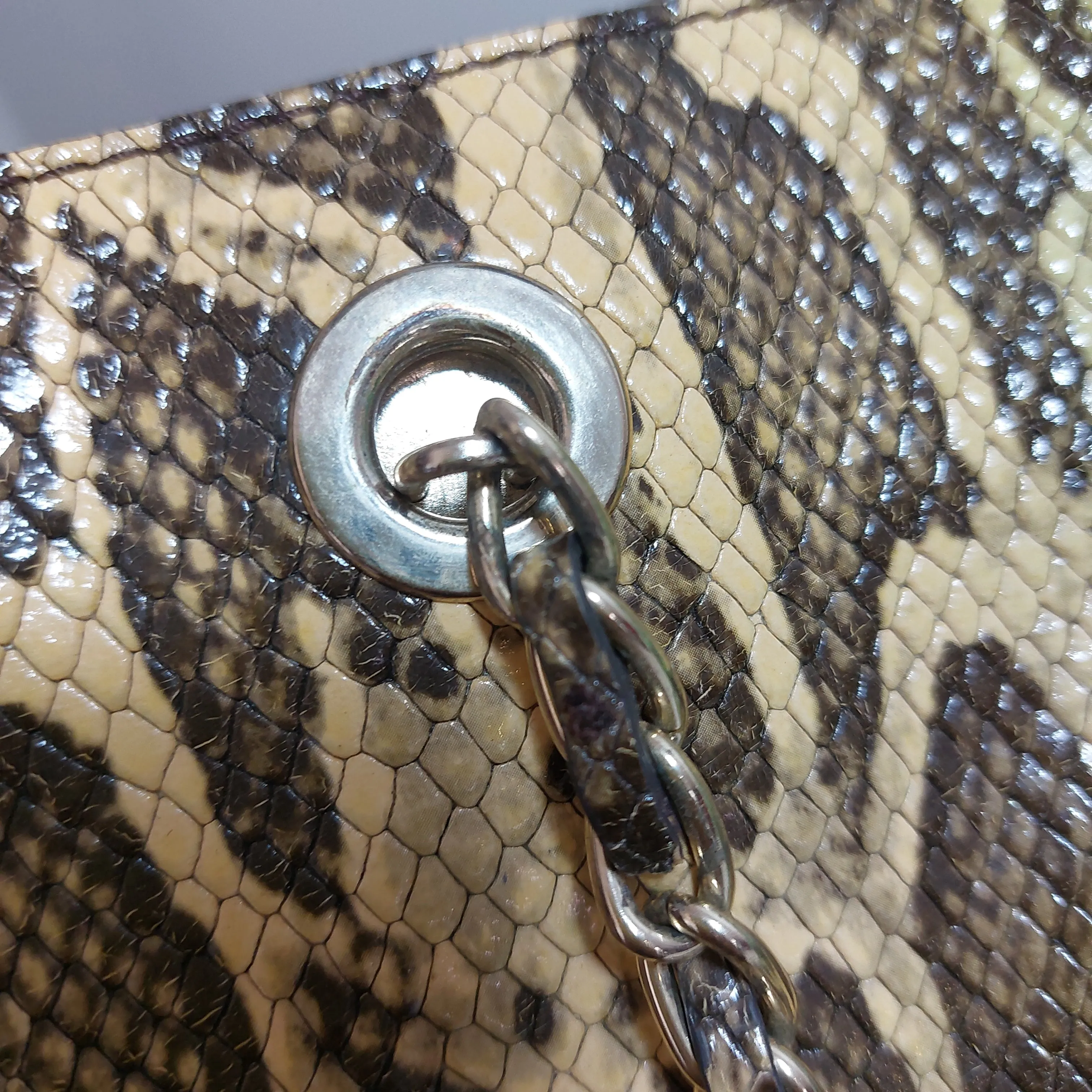 Pre-Loved Treasures - DKNY Green Snake print Leather Shoulder Bag