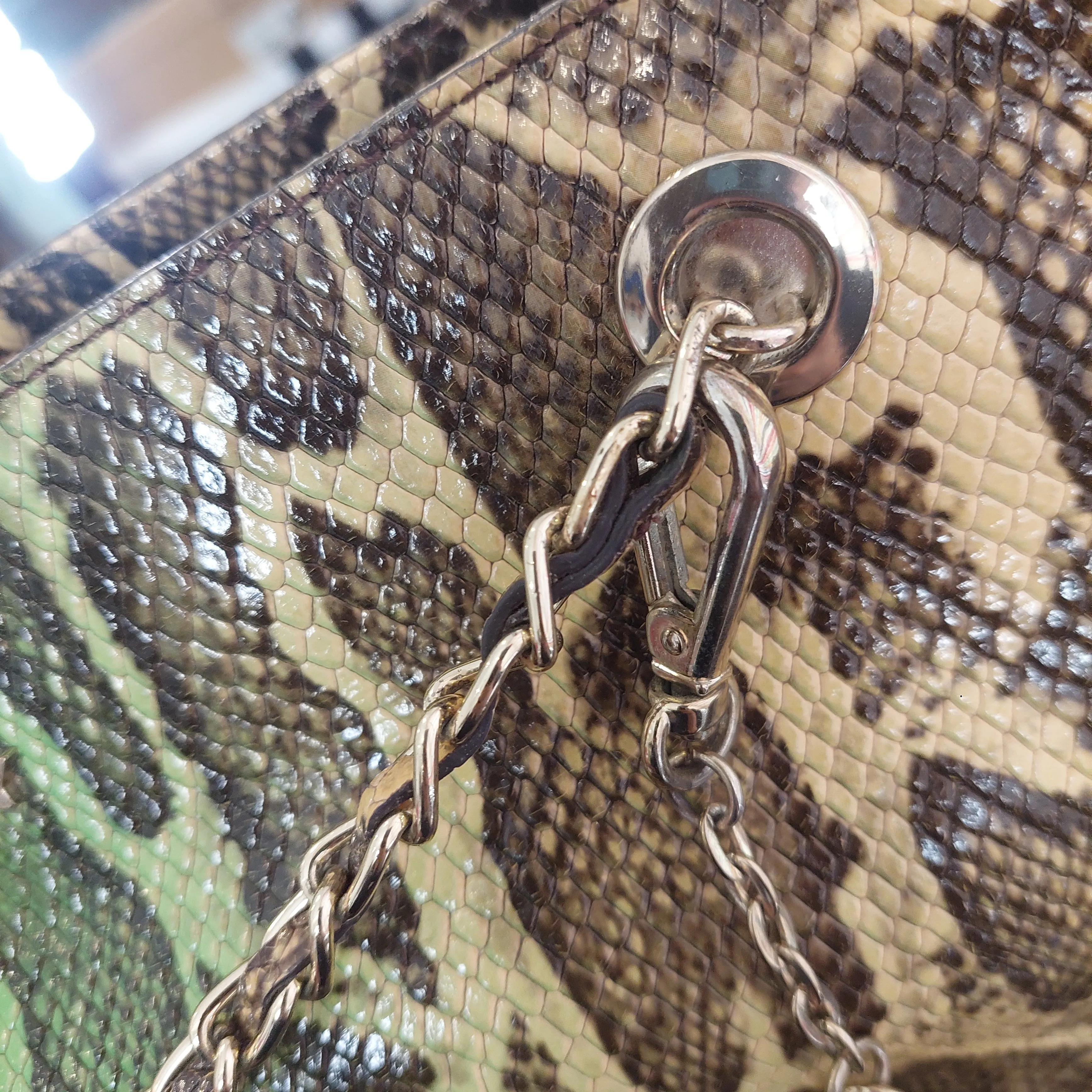 Pre-Loved Treasures - DKNY Green Snake print Leather Shoulder Bag