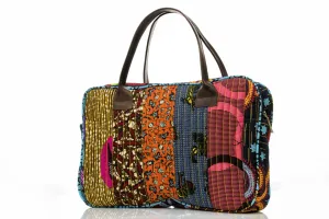 Quilted Ankara And Leather Carry-All Bag