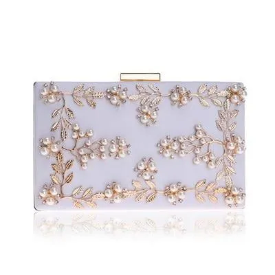 SEKUSA Women Fashion Clutch Bag Beaded Leaf Metal Gold Lady Evening Bag Chain Shoulder Handbags Party Wedding Bridal Bags