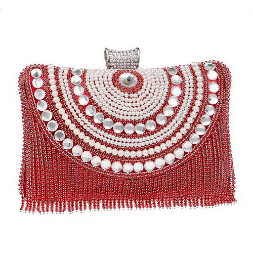 Sparkling Tassel Beaded Clutch Bag with Chain