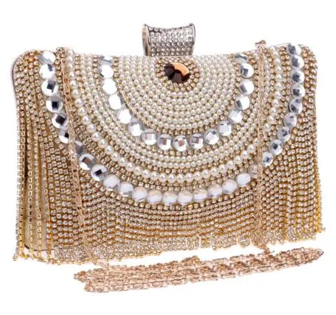 Sparkling Tassel Beaded Clutch Bag with Chain