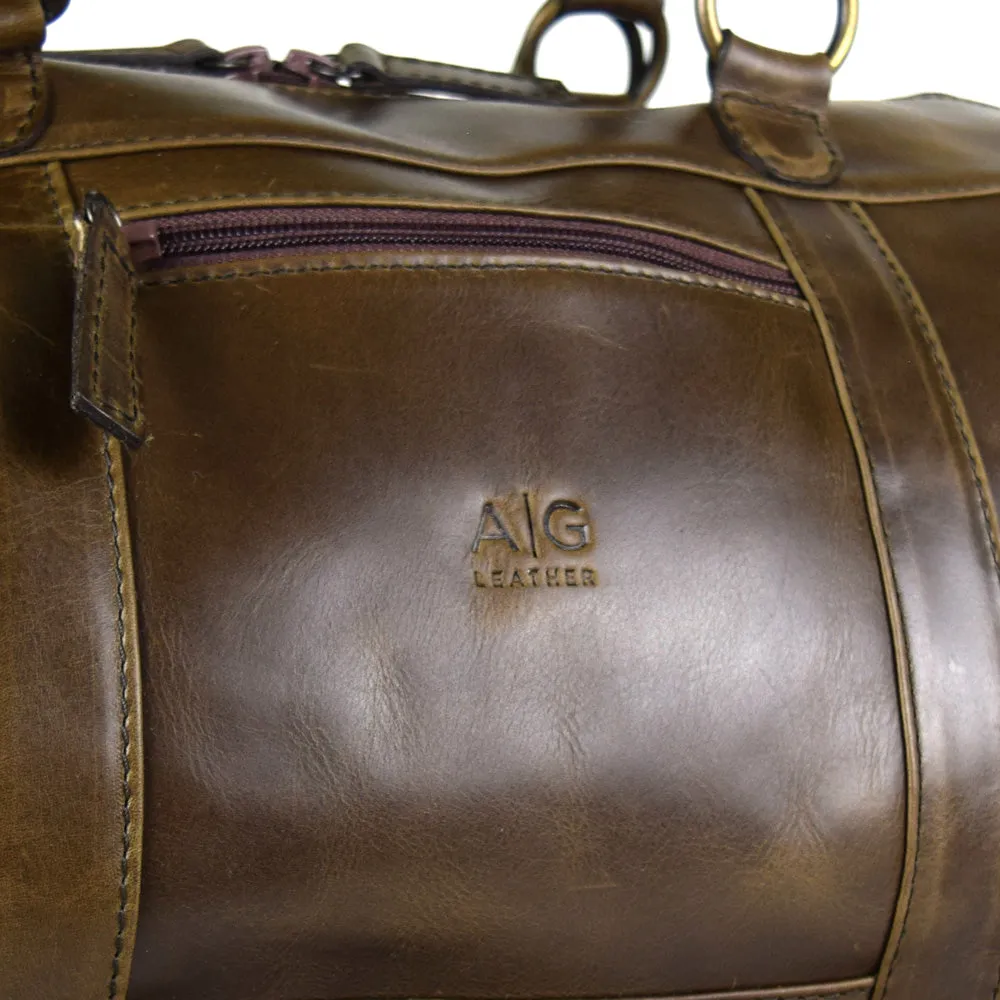 Weekender Bag with shoe compartment in Chocolate color Leather - Professional Players Favorite