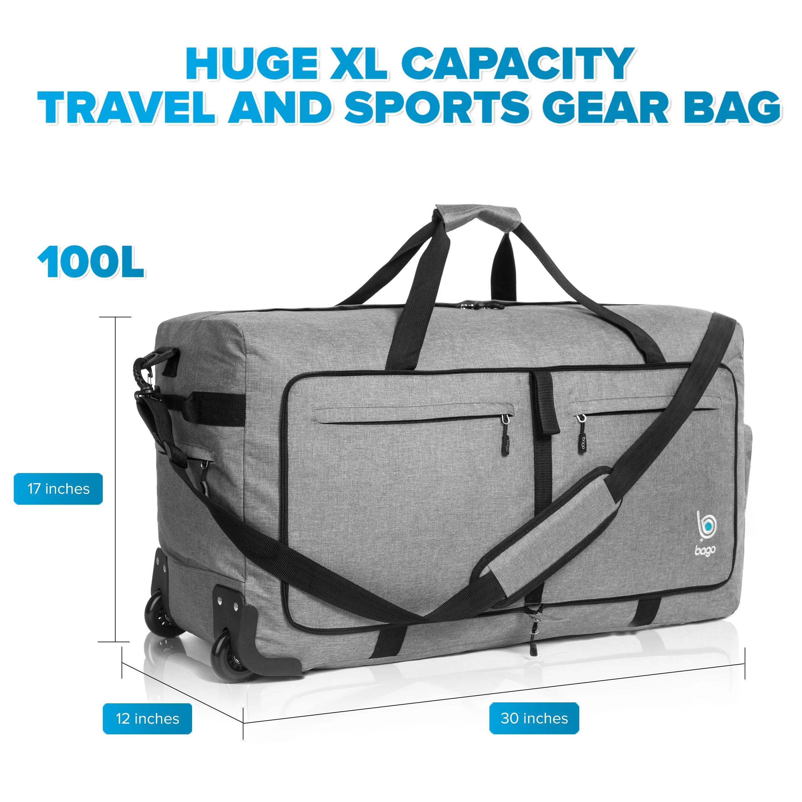 Wheeled Duffle Bag Luggage - 100L Large Rolling Duffel Bag 30 inch Folding Duffle Bag