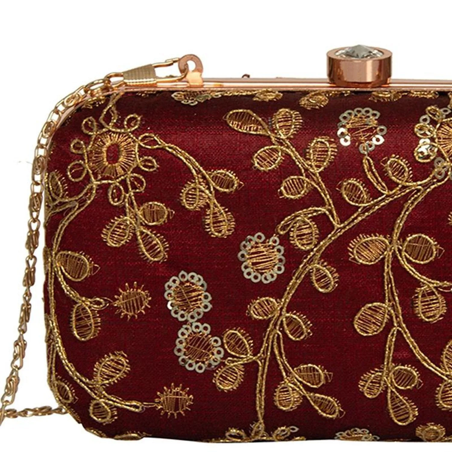 Women's Maroon Handcrafted Party wear Embroidered Clutch Purse